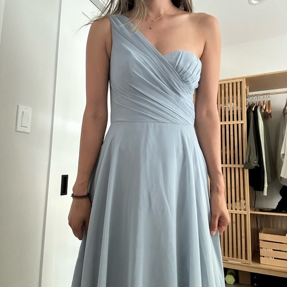 Davids Bridal -  Dusty Blue -  Bridesmaid Dress - One Shoulder - Picture 3 of 8